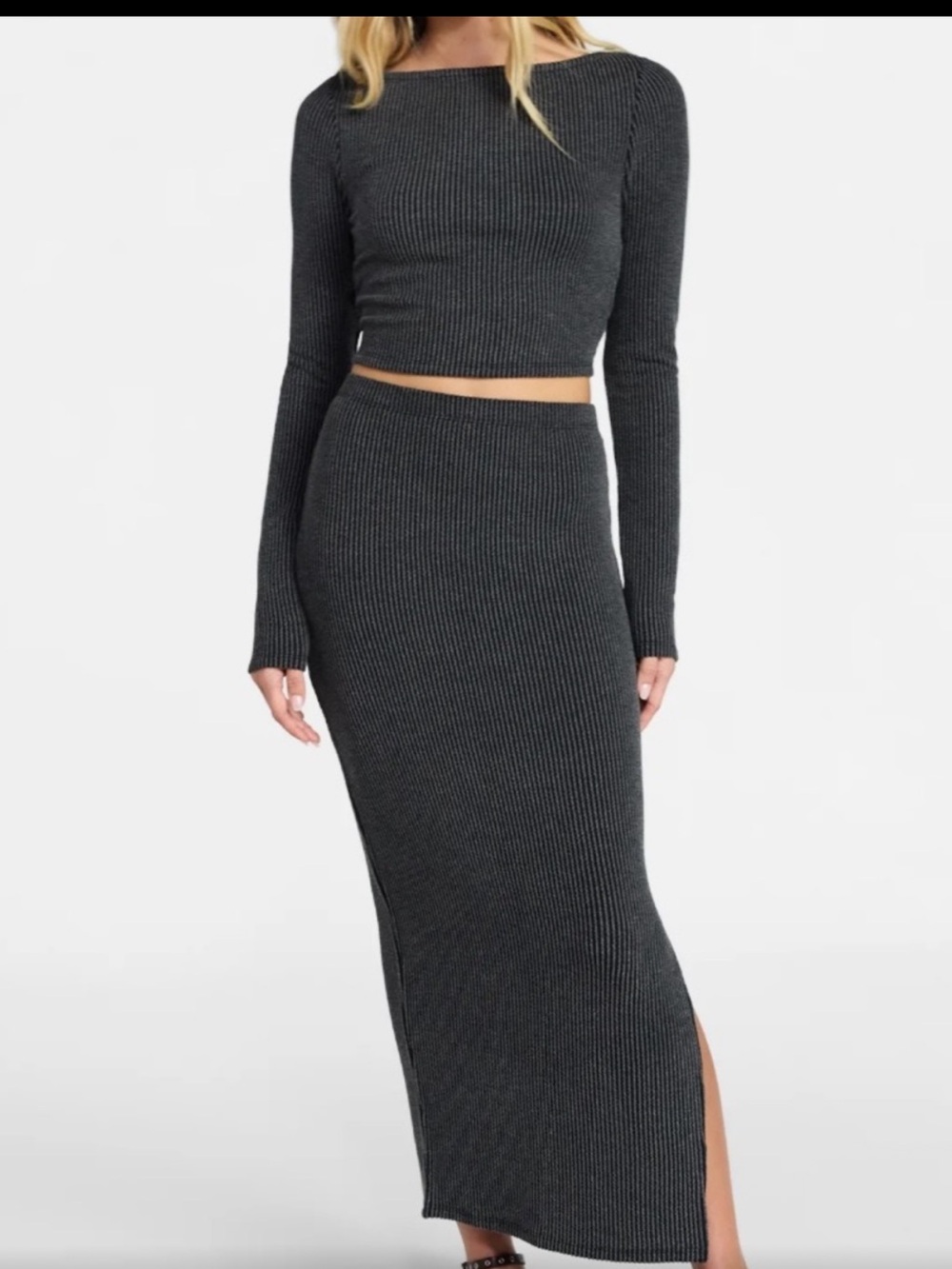 Ribbed Knit Maxi Skirt & top set